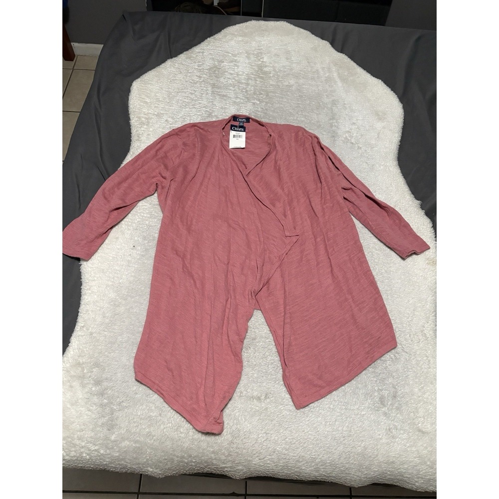 Chaps Women's Sun Red Open Front Cardigan Sweater‎ Size XL Cotton Long Sleeve